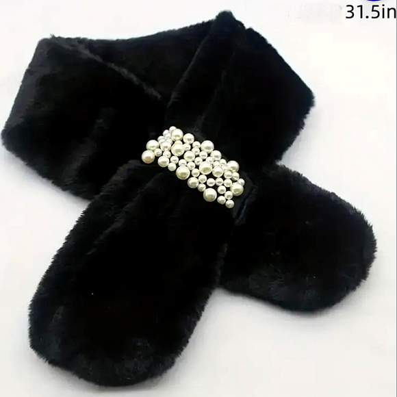 NWT Vintage Style Classic Gorgeous Faux Fur Collar With Pearl Loop Versitile… - Picture 2 of 2